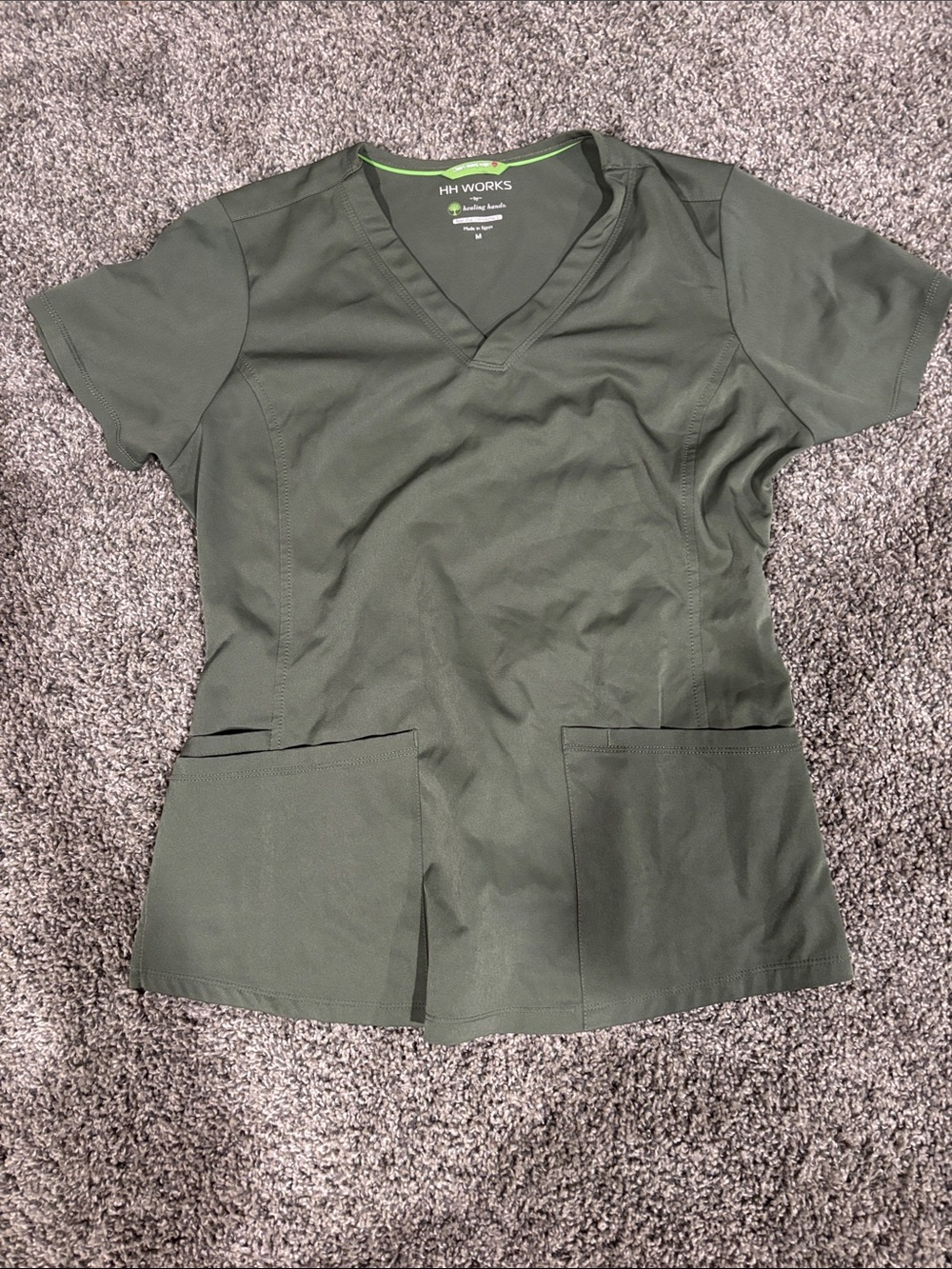 healing hands Olive Green V-Neck Scrub Top